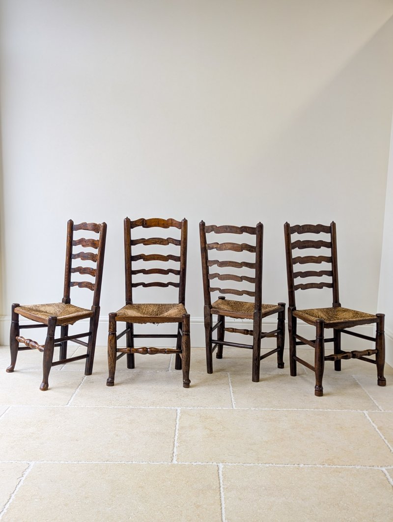 Set of Four Antique Georgian Oak Ladderback Dining Chairs c.1800