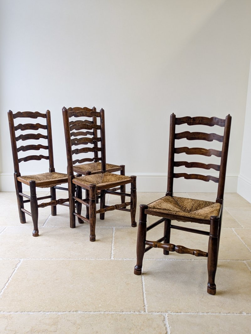 Set of Four Antique Georgian Oak Ladderback Dining Chairs c.1800