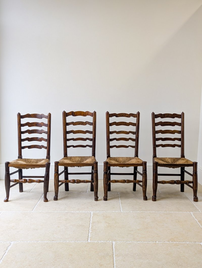Set of Four Antique Georgian Oak Ladderback Dining Chairs c.1800