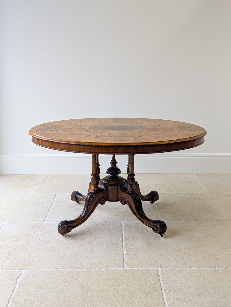 Antique Victorian Burr Walnut Tilt-Top Centre Table c.1860