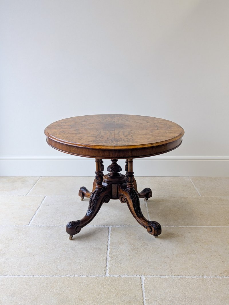 Antique Victorian Burr Walnut Tilt-Top Centre Table c.1860
