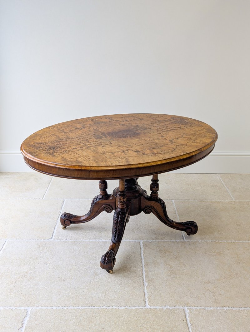 Antique Victorian Burr Walnut Tilt-Top Centre Table c.1860