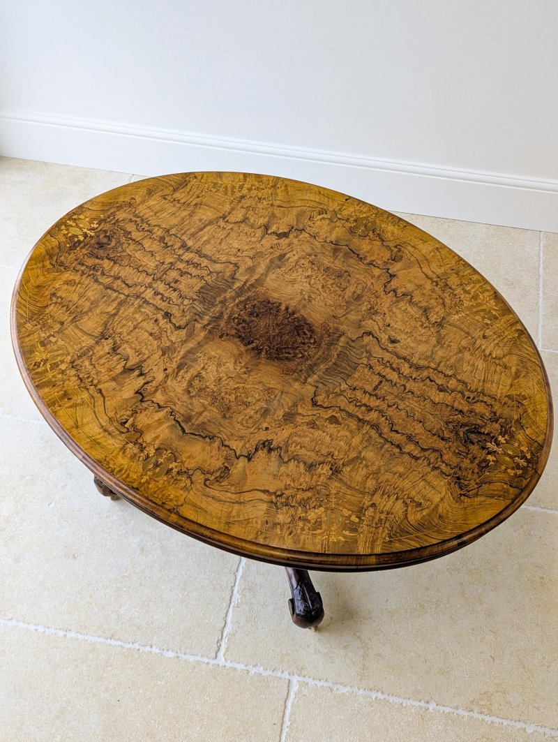 Antique Victorian Burr Walnut Tilt-Top Centre Table c.1860