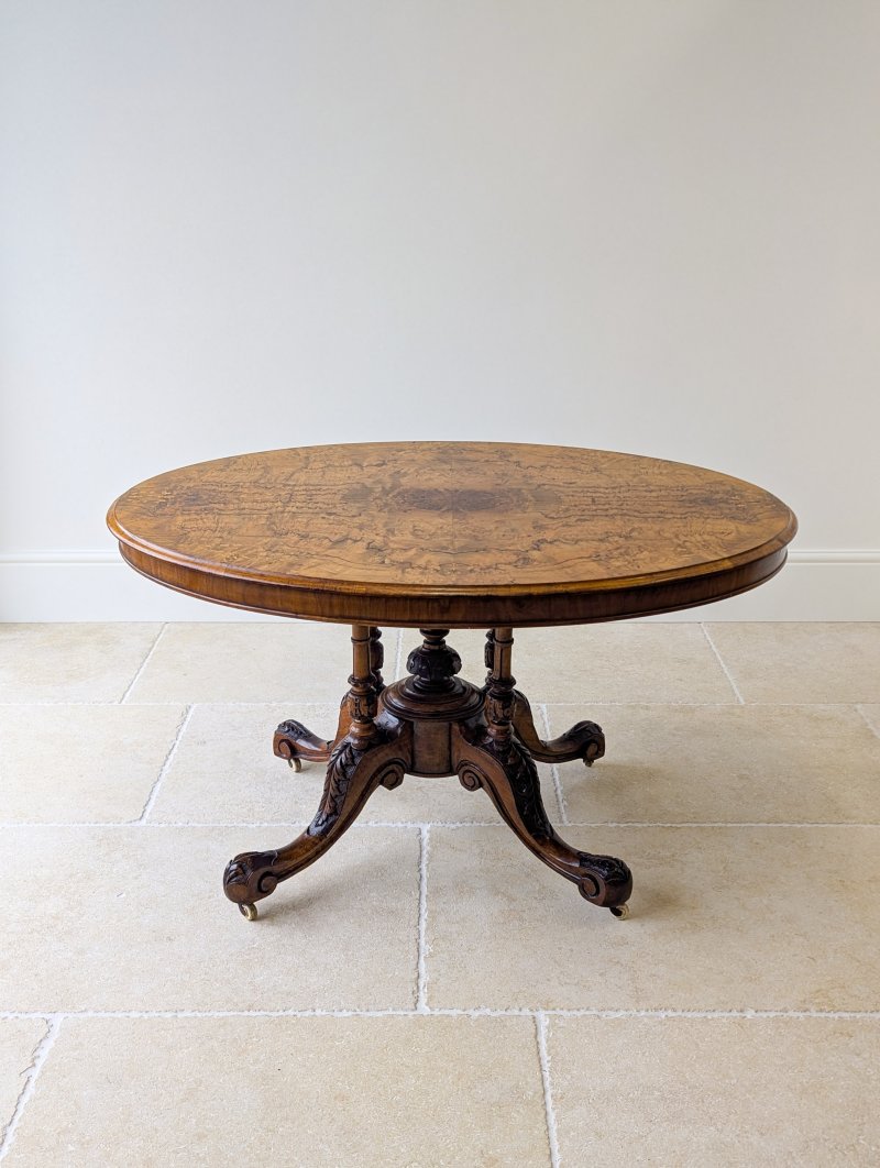 Antique Victorian Burr Walnut Tilt-Top Centre Table c.1860
