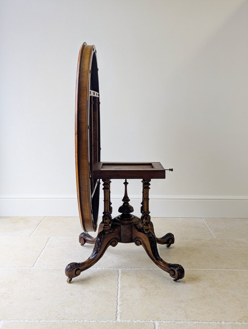 Antique Victorian Burr Walnut Tilt-Top Centre Table c.1860