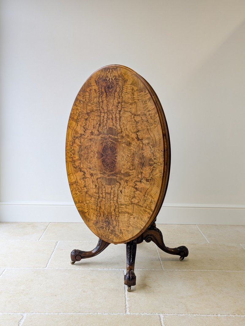 Antique Victorian Burr Walnut Tilt-Top Centre Table c.1860