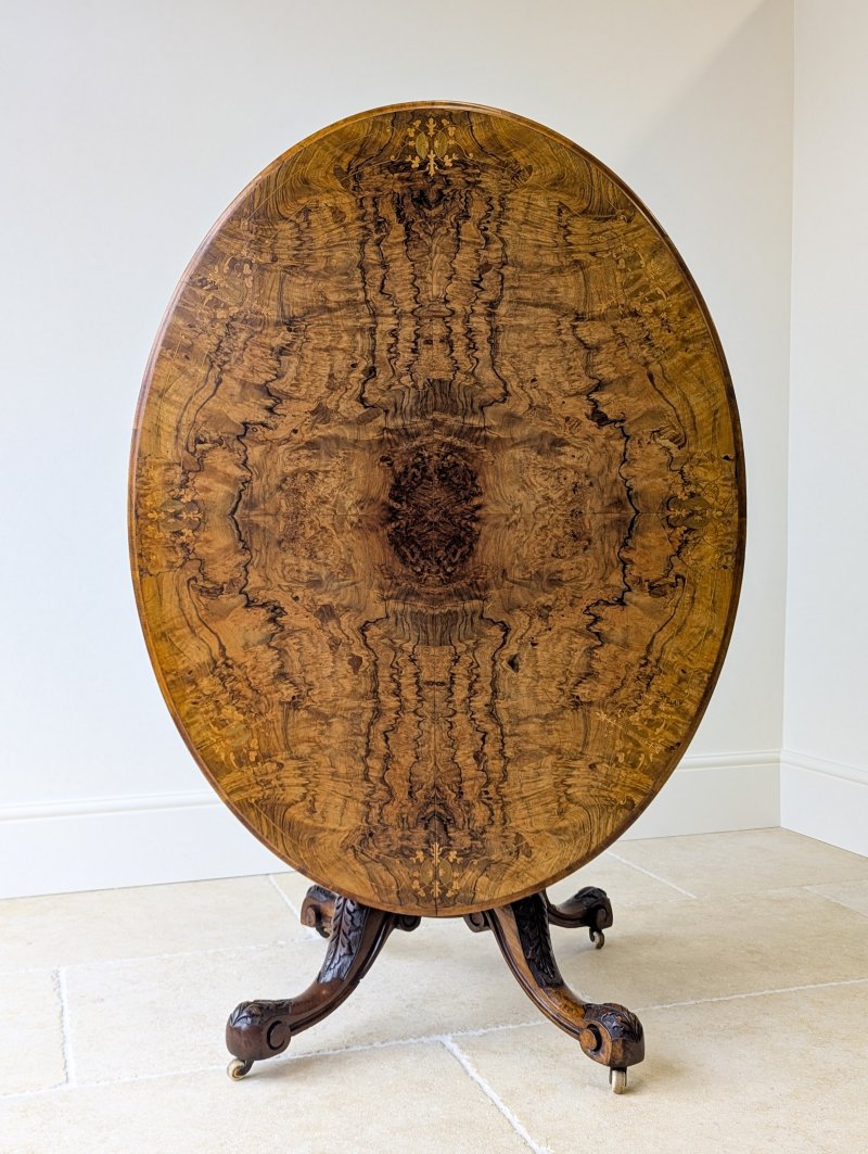 Antique Victorian Burr Walnut Tilt-Top Centre Table c.1860
