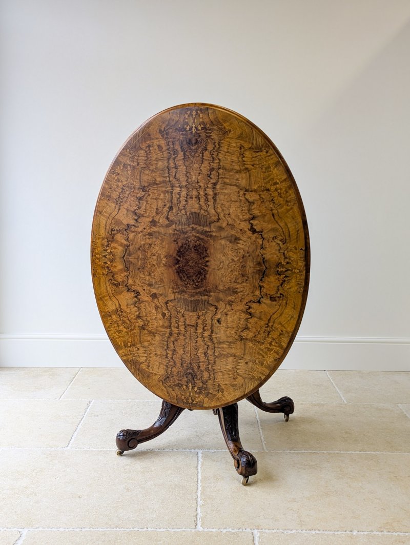 Antique Victorian Burr Walnut Tilt-Top Centre Table c.1860