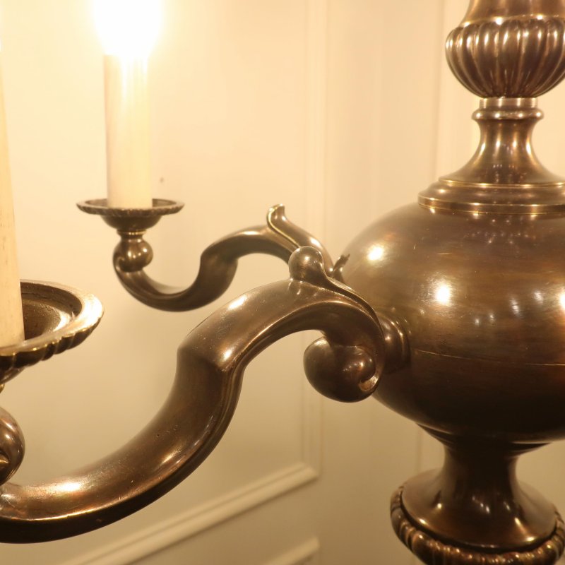 Edwardian Bronzed Five Arm Chandelier Attributed to G.E.C