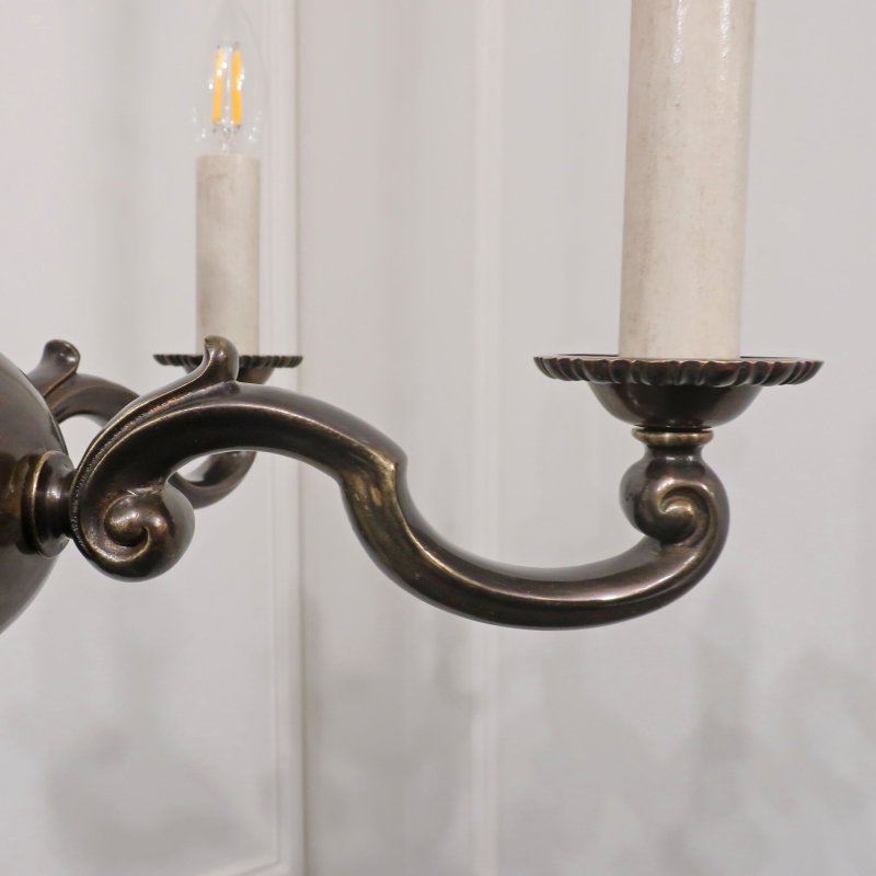 Edwardian Bronzed Five Arm Chandelier Attributed to G.E.C