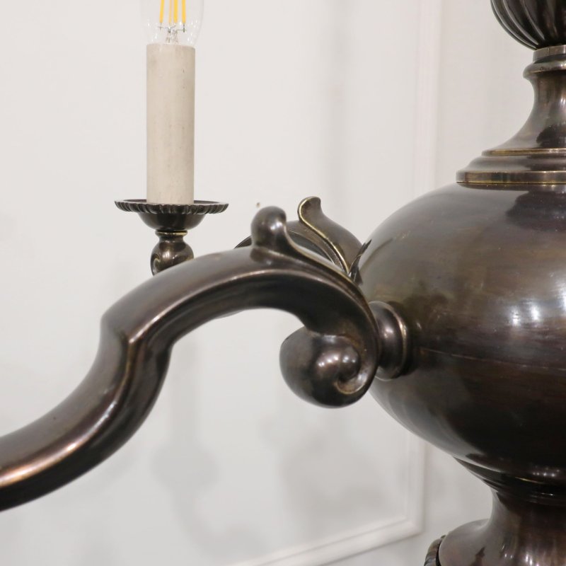 Edwardian Bronzed Five Arm Chandelier Attributed to G.E.C