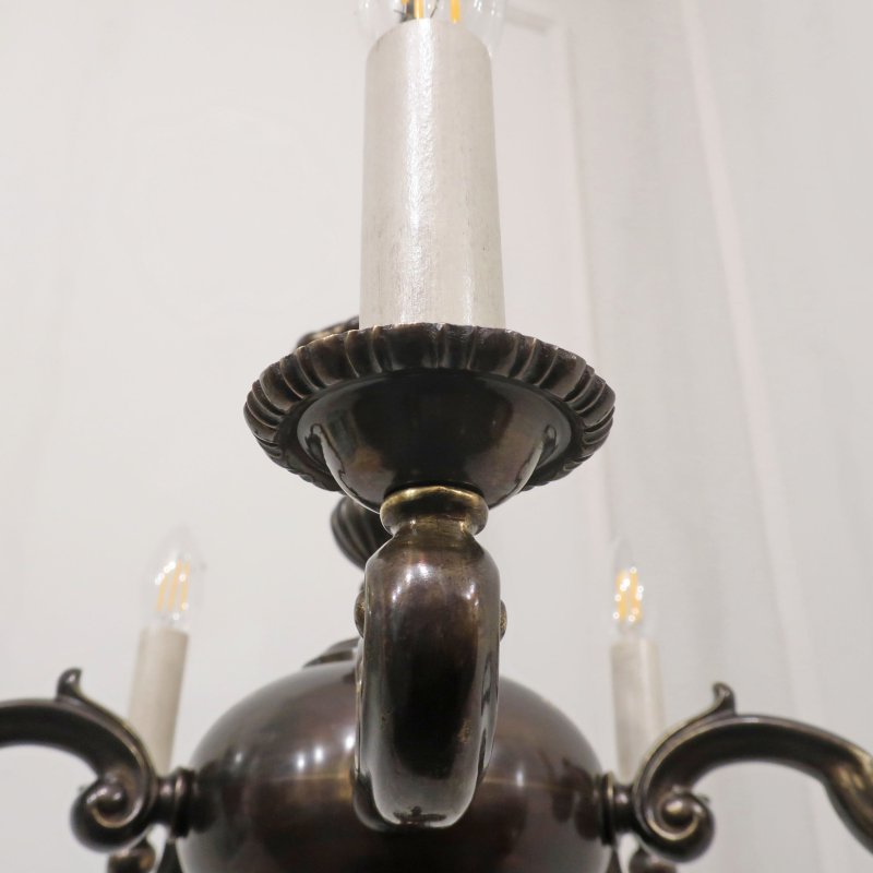 Edwardian Bronzed Five Arm Chandelier Attributed to G.E.C