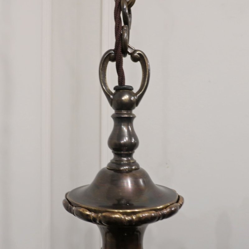 Edwardian Bronzed Five Arm Chandelier Attributed to G.E.C