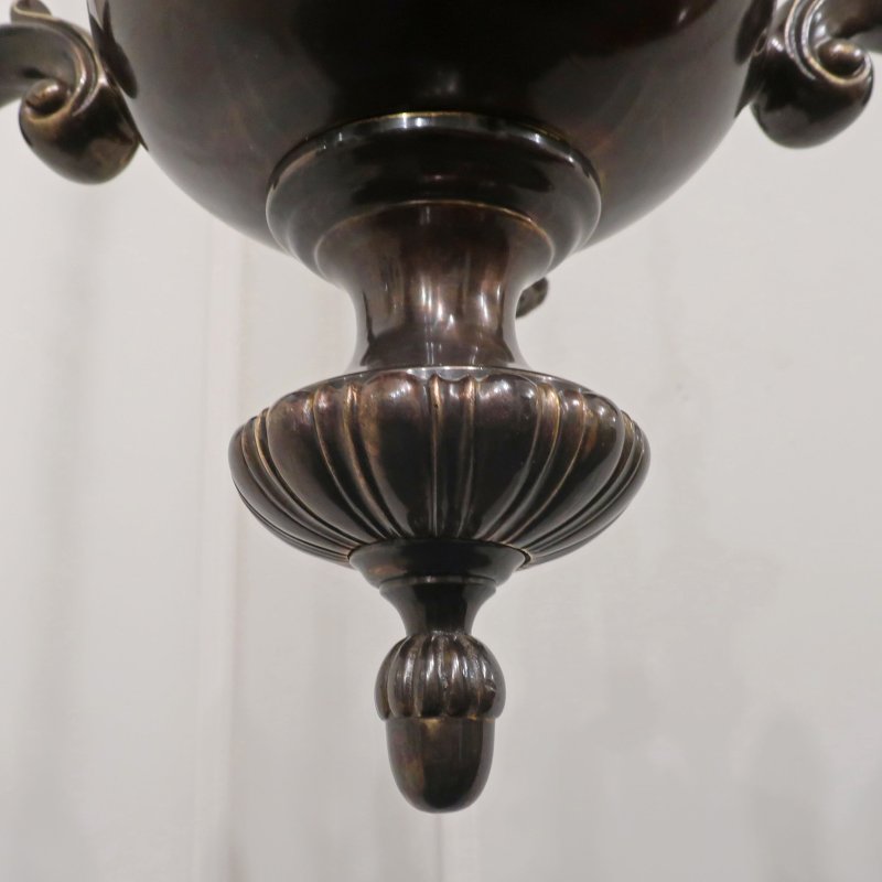 Edwardian Bronzed Five Arm Chandelier Attributed to G.E.C