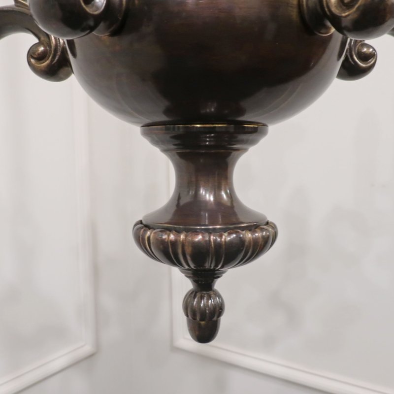 Edwardian Bronzed Five Arm Chandelier Attributed to G.E.C