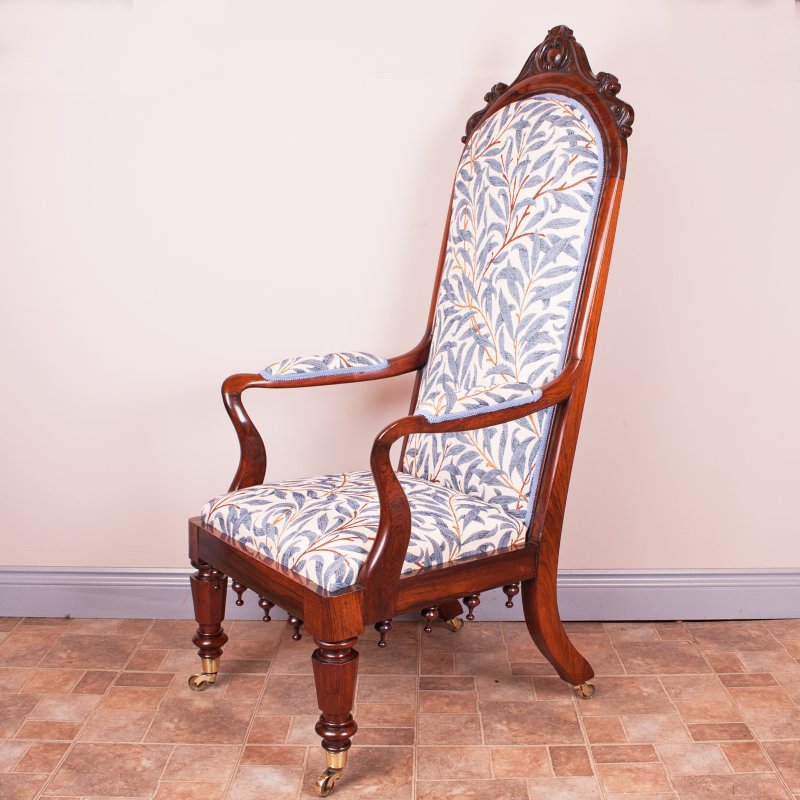 Good Quality 19thC Rosewood High Backed Library Armchair