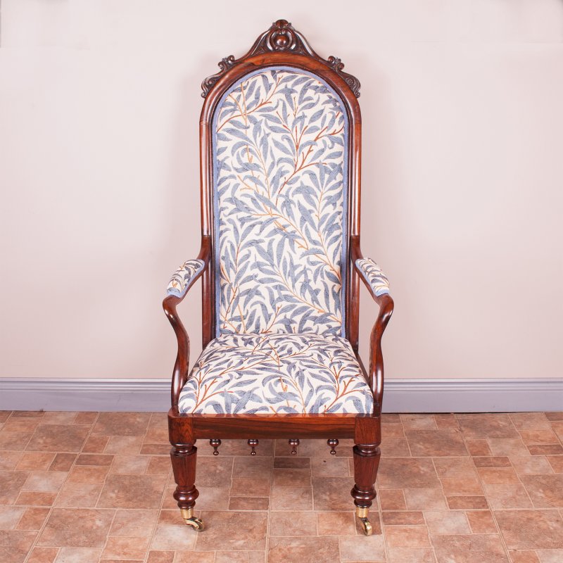 Good Quality 19thC Rosewood High Backed Library Armchair