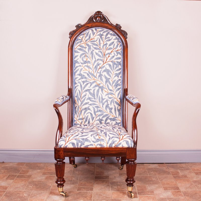 Good Quality 19thC Rosewood High Backed Library Armchair