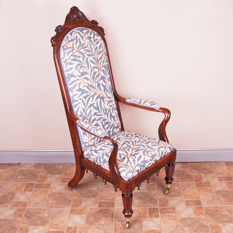 Good Quality 19thC Rosewood High Backed Library Armchair