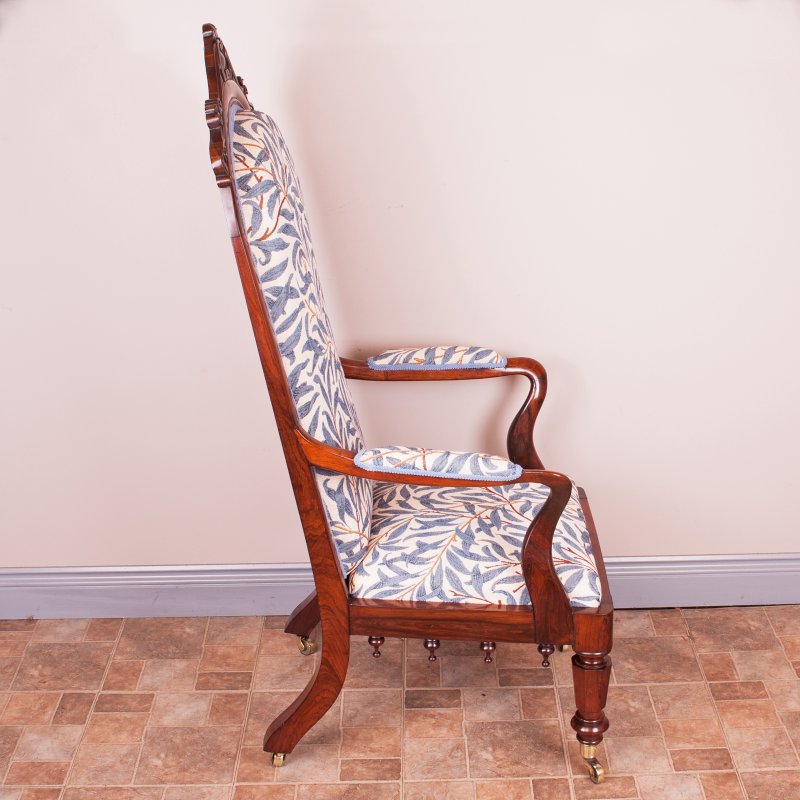 Good Quality 19thC Rosewood High Backed Library Armchair