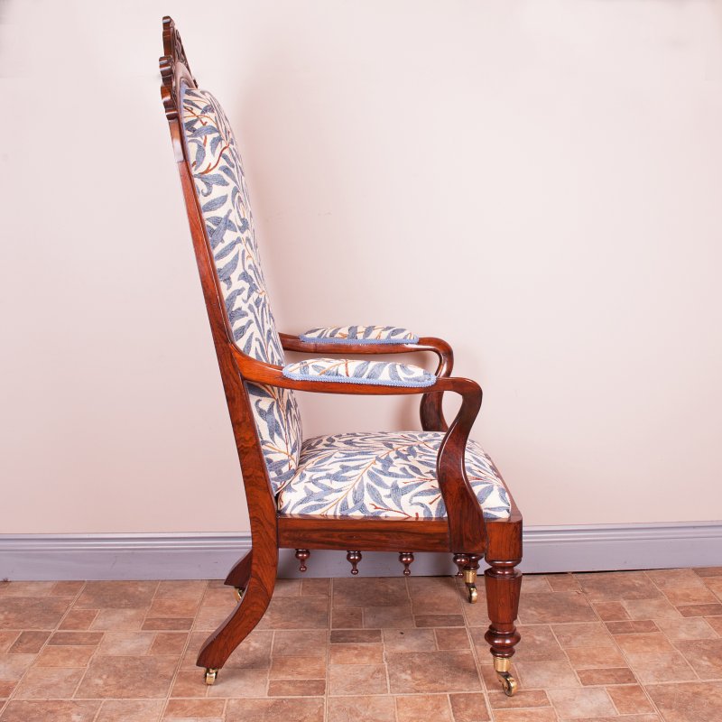 Good Quality 19thC Rosewood High Backed Library Armchair