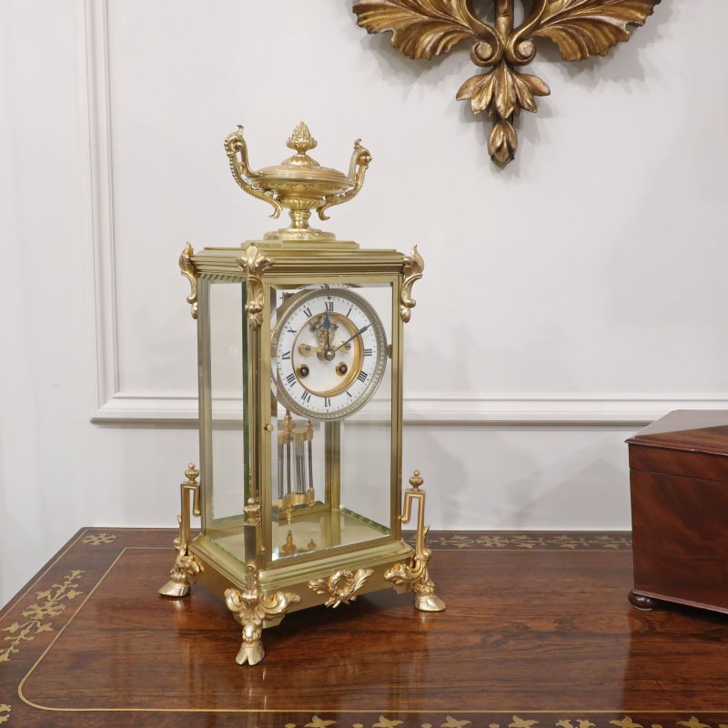 French Brass Four Glass Mantel Clock by Samuel Marti
