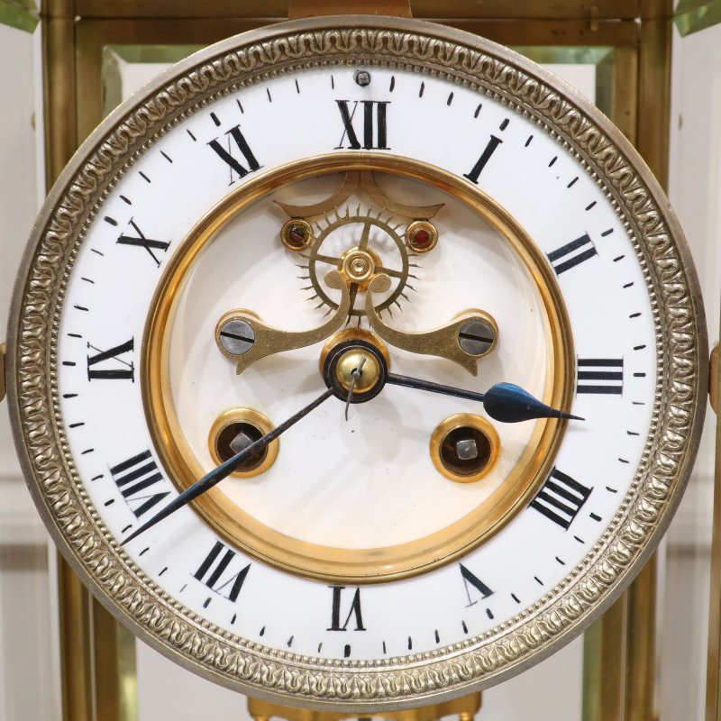 French Brass Four Glass Mantel Clock by Samuel Marti