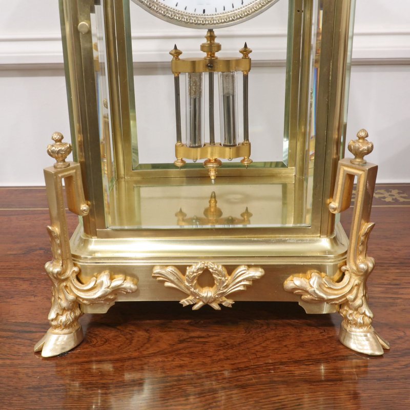 French Brass Four Glass Mantel Clock by Samuel Marti