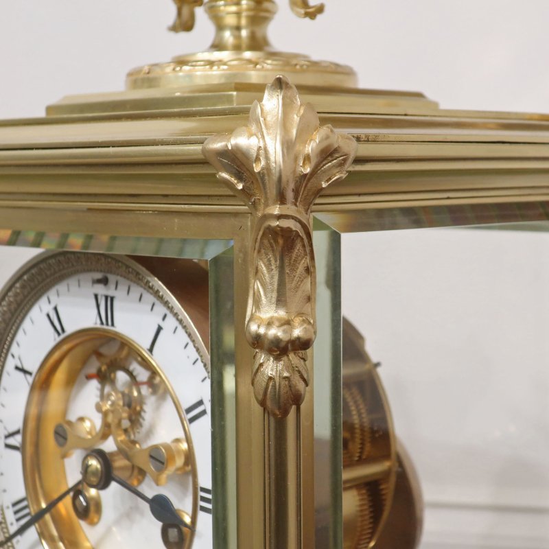 French Brass Four Glass Mantel Clock by Samuel Marti