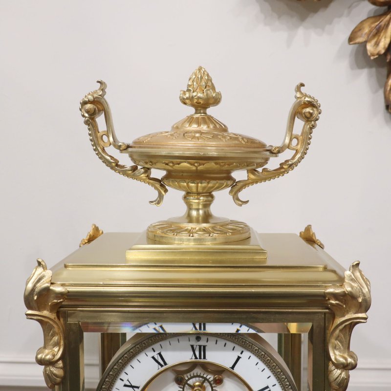 French Brass Four Glass Mantel Clock by Samuel Marti