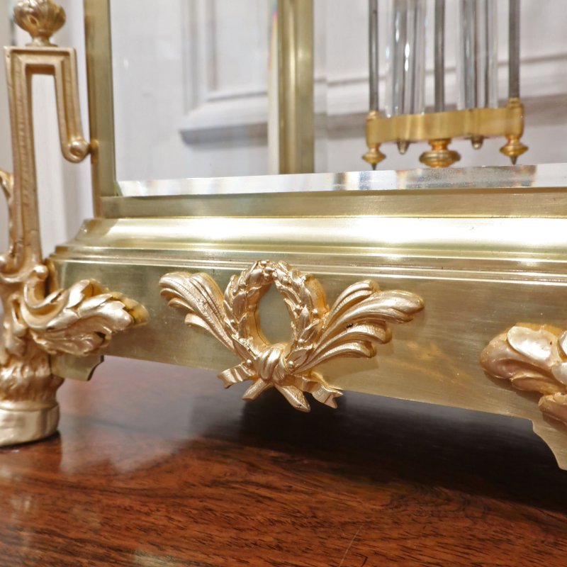 French Brass Four Glass Mantel Clock by Samuel Marti