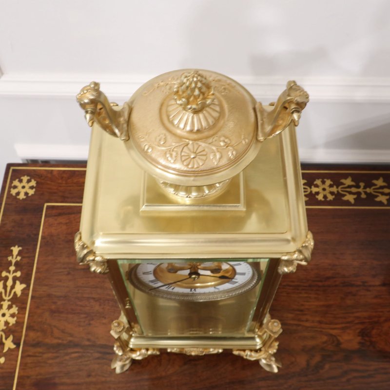 French Brass Four Glass Mantel Clock by Samuel Marti