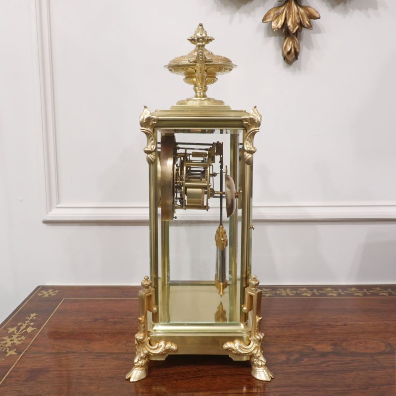 French Brass Four Glass Mantel Clock by Samuel Marti
