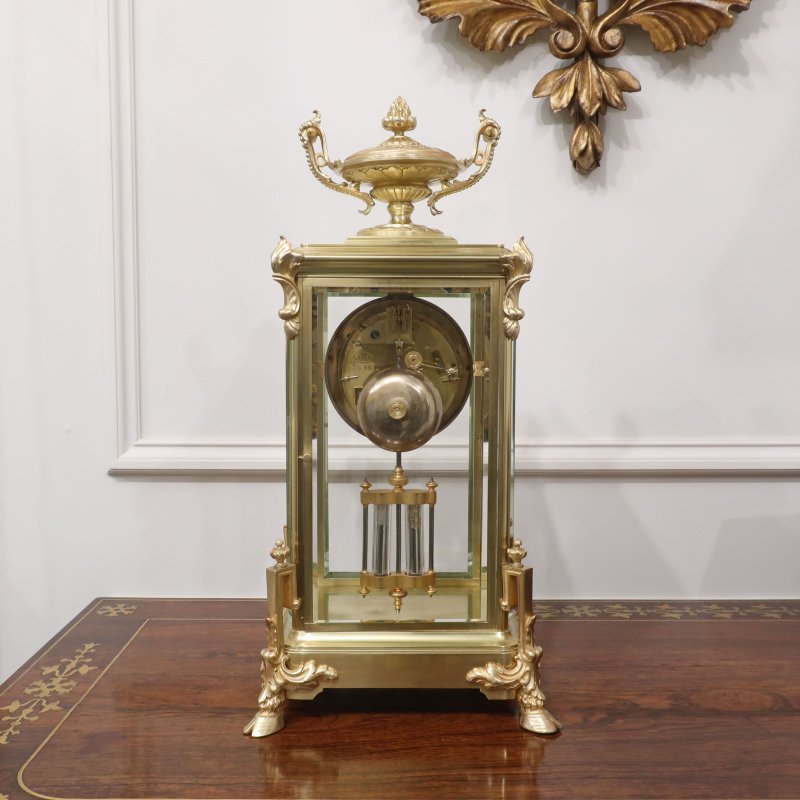 French Brass Four Glass Mantel Clock by Samuel Marti