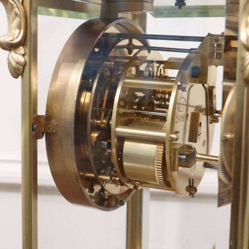 French Brass Four Glass Mantel Clock by Samuel Marti