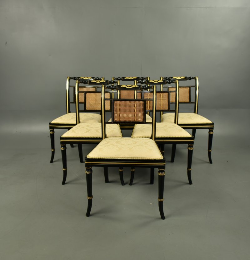 Set of six Regency ebonized dining chairs