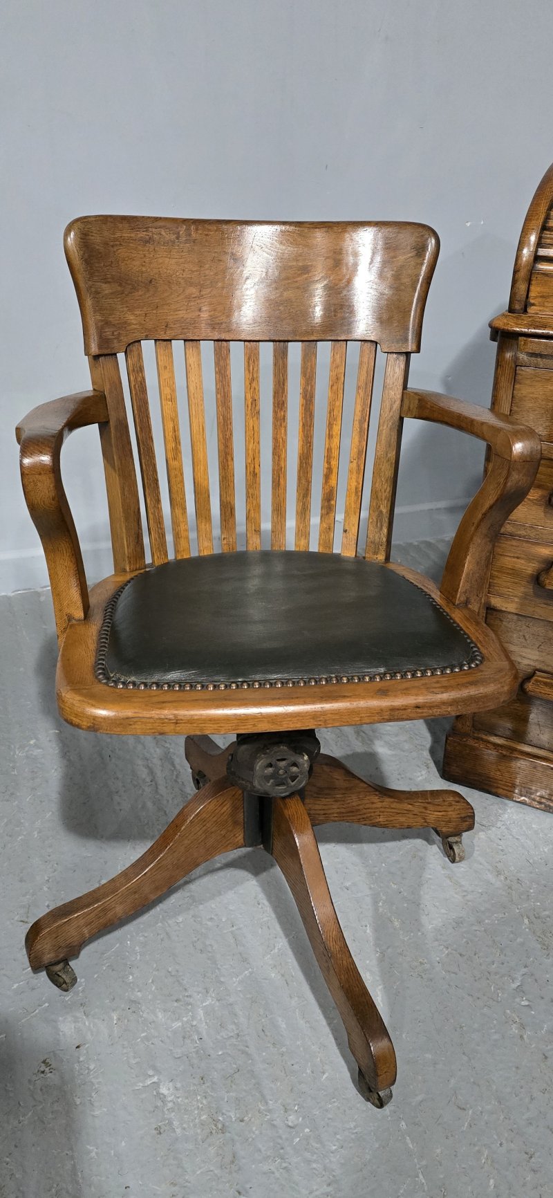 Oak Roll Top and Matching Desk Chair
