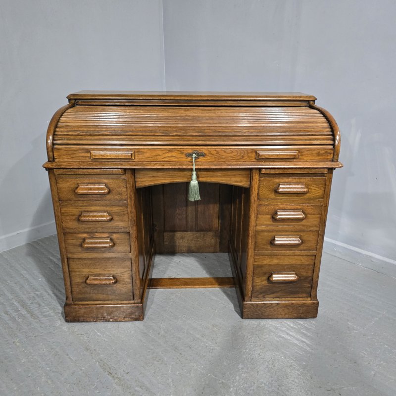 Oak Roll Top and Matching Desk Chair