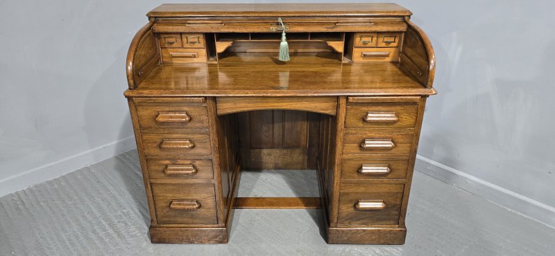 Oak Roll Top and Matching Desk Chair