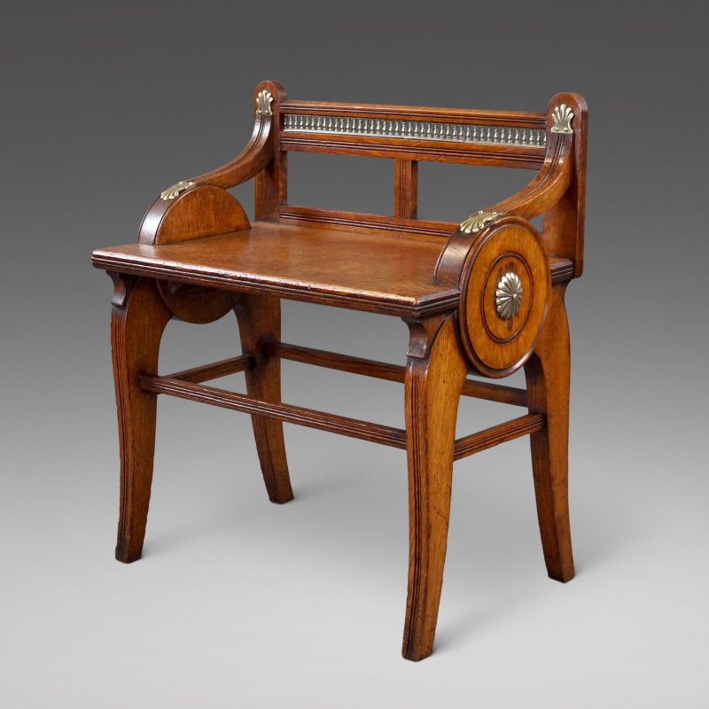 An Oak And Brass Mounted Hall Bench By James Shoolbred & Co.