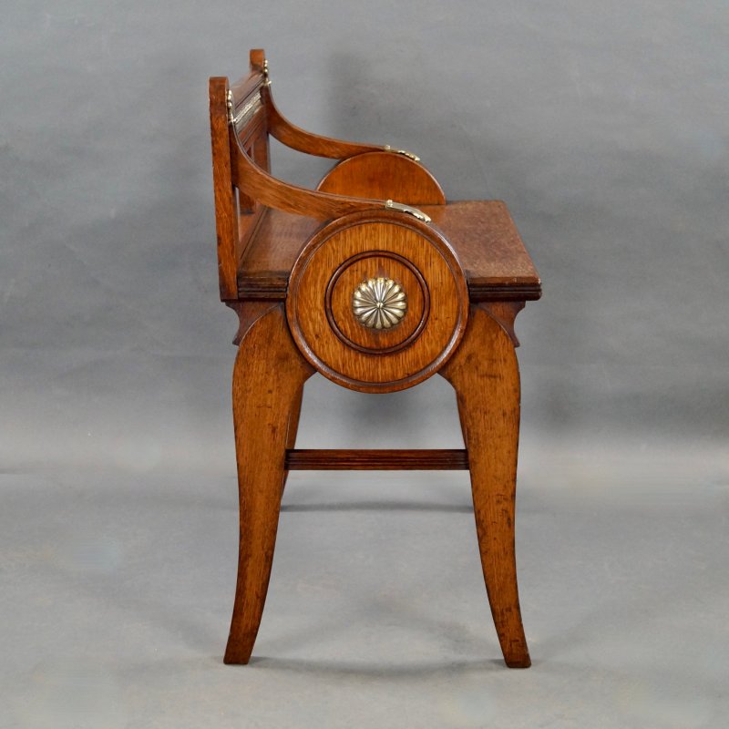 An Oak And Brass Mounted Hall Bench By James Shoolbred & Co.