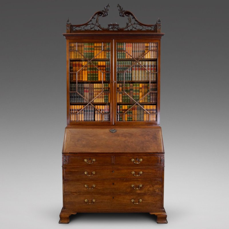 An Important George III Mahogany Bureau Bookcase