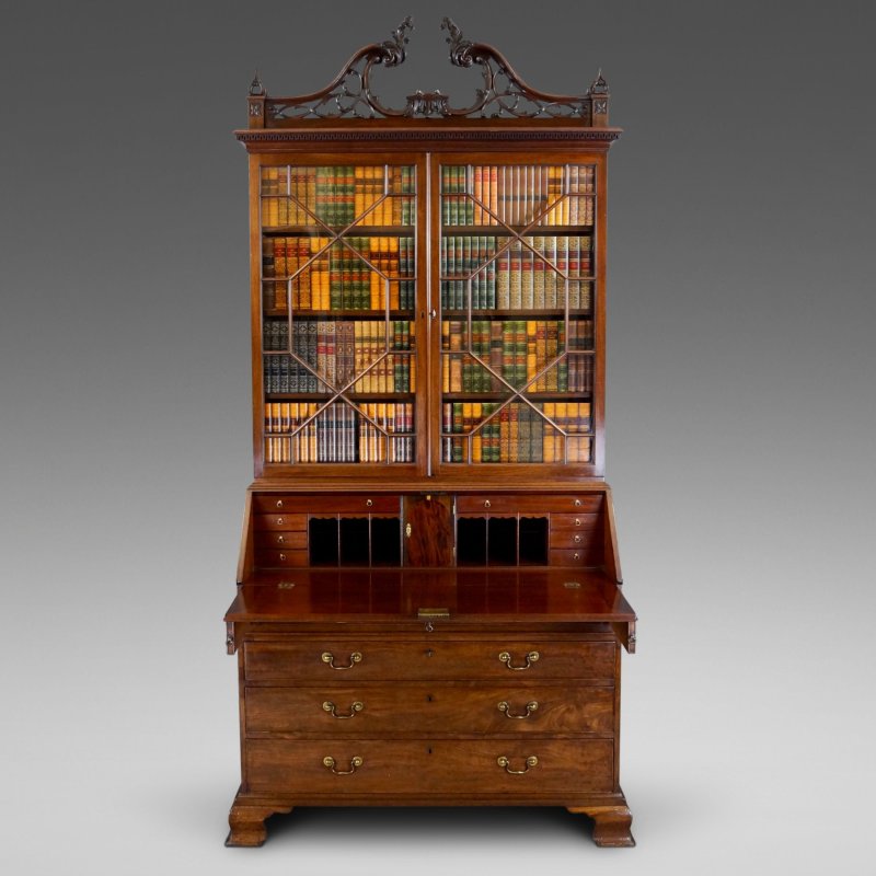 An Important George III Mahogany Bureau Bookcase