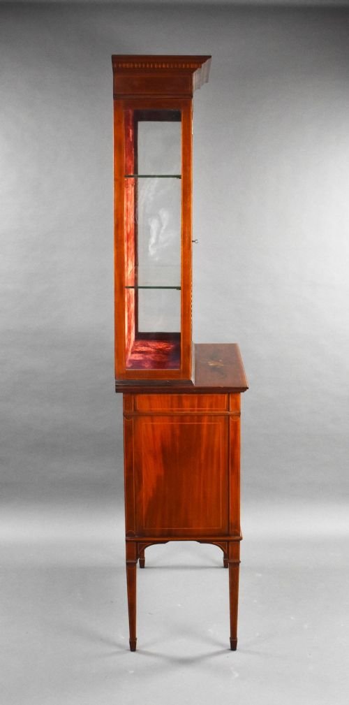 Edwardian Mahogany Satinwood Hand Painted Display Cabinet