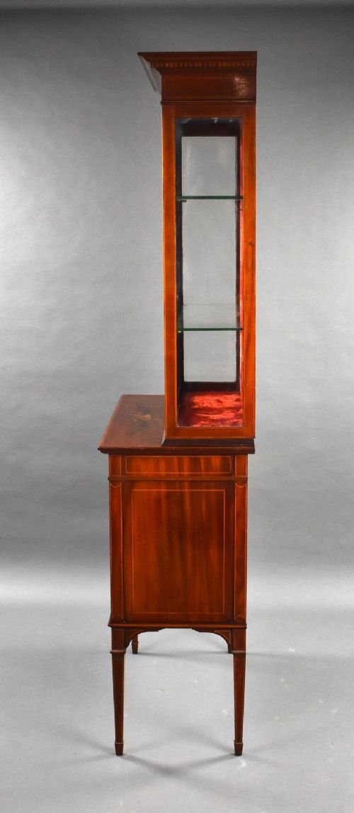 Edwardian Mahogany Satinwood Hand Painted Display Cabinet