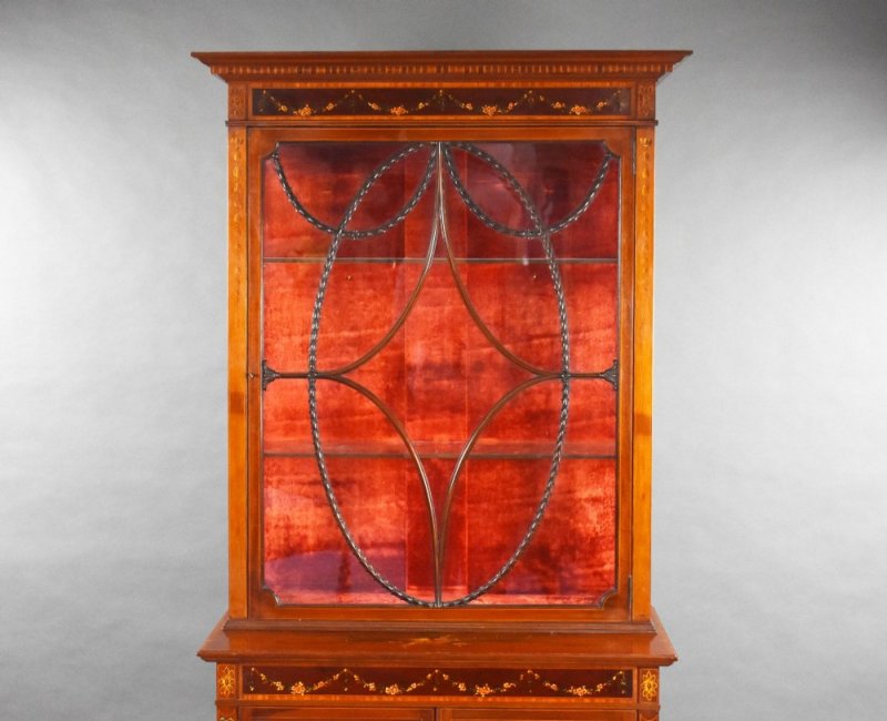 Edwardian Mahogany Satinwood Hand Painted Display Cabinet