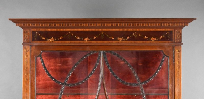 Edwardian Mahogany Satinwood Hand Painted Display Cabinet