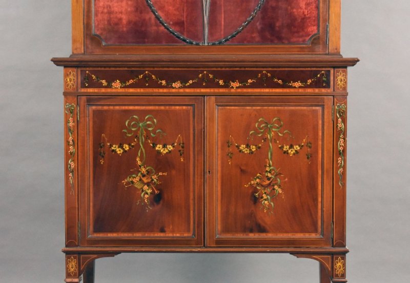Edwardian Mahogany Satinwood Hand Painted Display Cabinet
