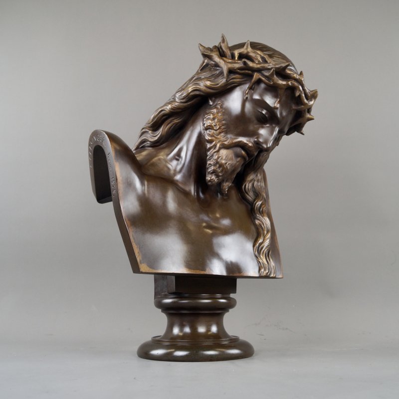A Very Large French Patinated Bronze Bust Of Jesus Christ