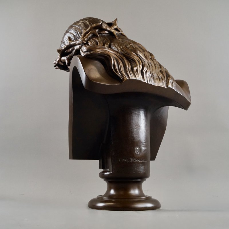 A Very Large French Patinated Bronze Bust Of Jesus Christ